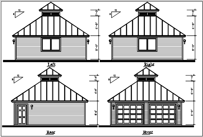 Bungalow elevation view detail dwg file