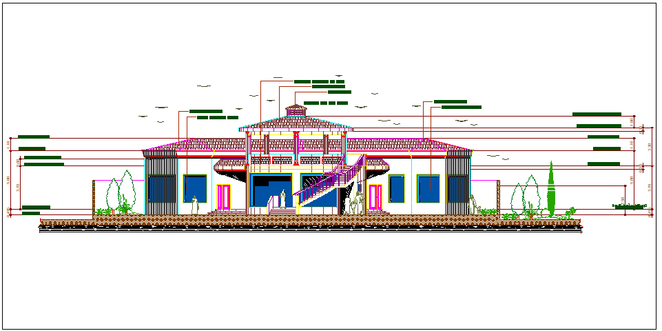 Bungalow elevation view detail dwg file