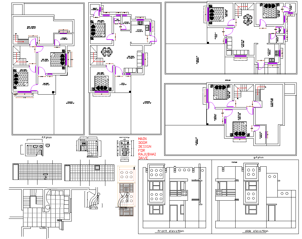 Bungalow floor plan detail and section view detail dwg file