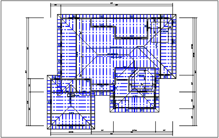 Bungalow house plan detail with roof projection plan view detail dwg file
