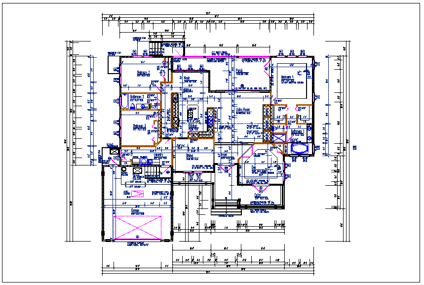 Bungalow house plan view detail dwg file