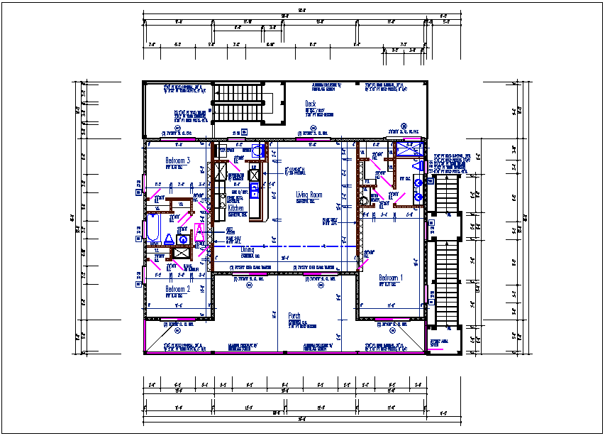 Bungalow house plan view detail dwg file
