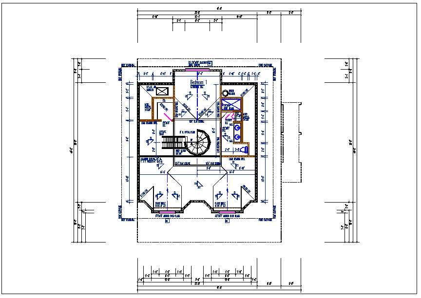Bungalow house plan view detail dwg file