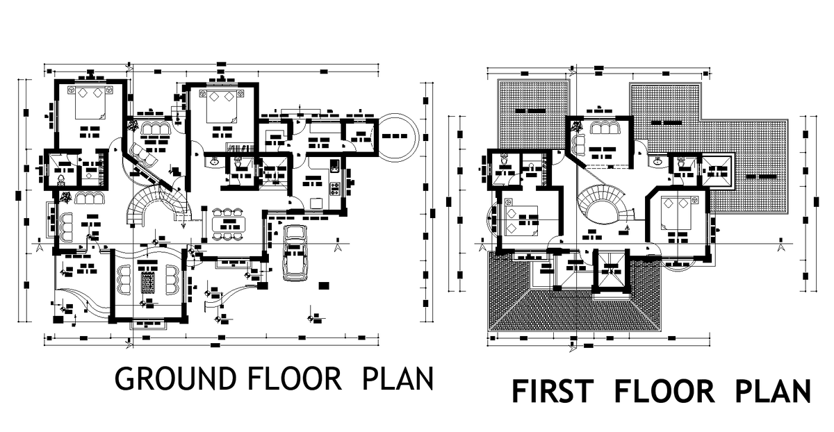 Bungalow layout plan detail dwg file,