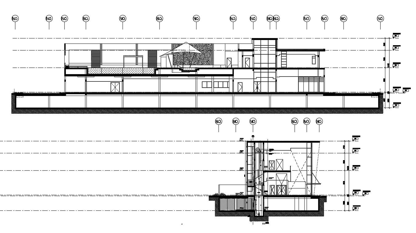 Bungalow of section and elevation design of AutoCAD File