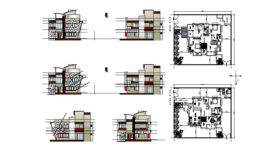 Bungalow plan 65'0'' x 57'0'' with detail dimension in dwg file