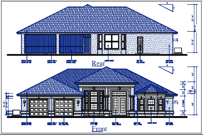 Bungalow plan Front and rear elevation view of bungalow dwg file