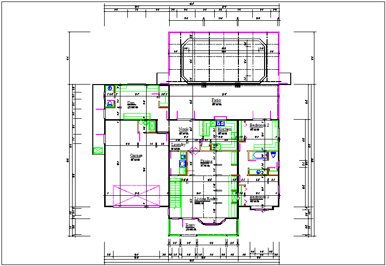 Bungalow plan center line details dwg files