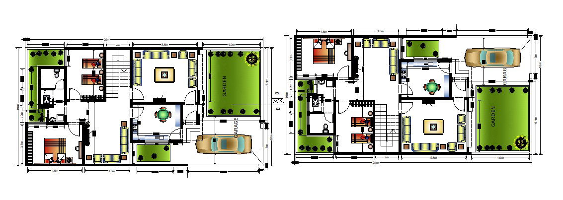 Bungalow plan design with detail dimension in dwg file
