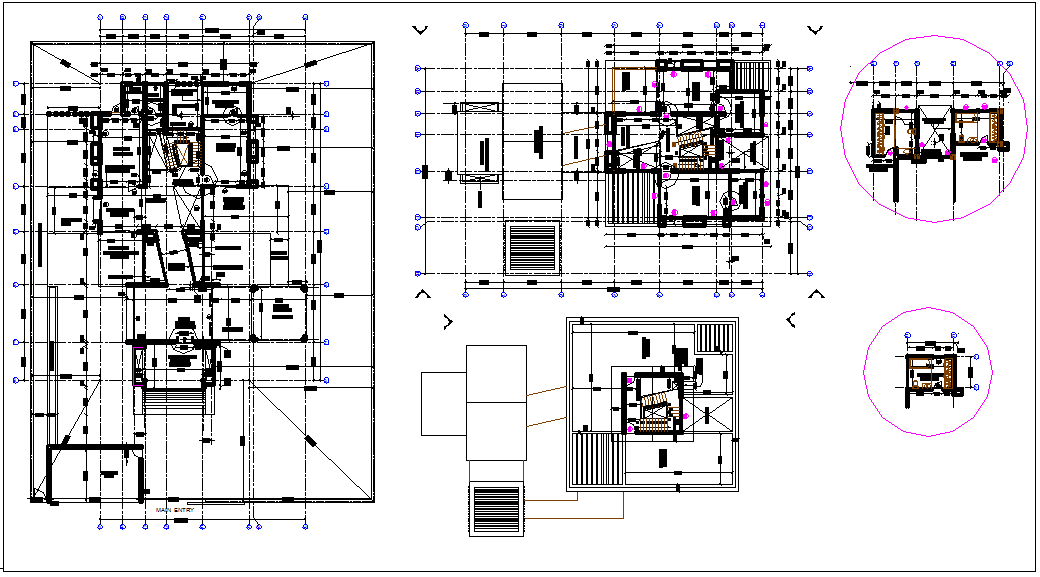 Bungalow plan detail view dwg file