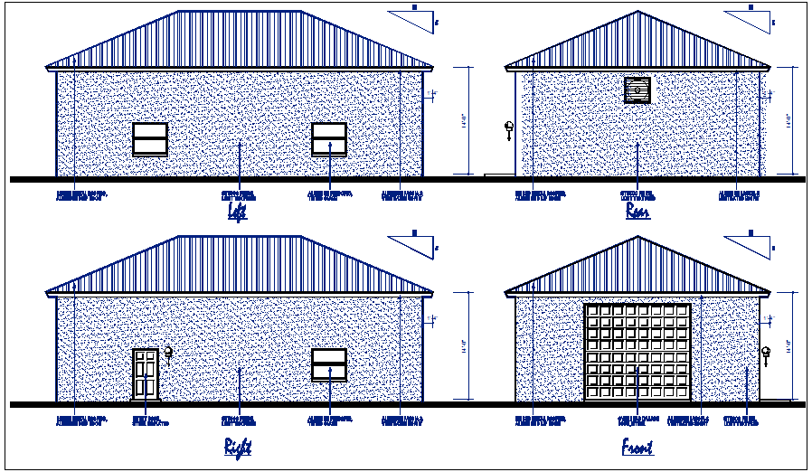 Bungalow plan details dwg file