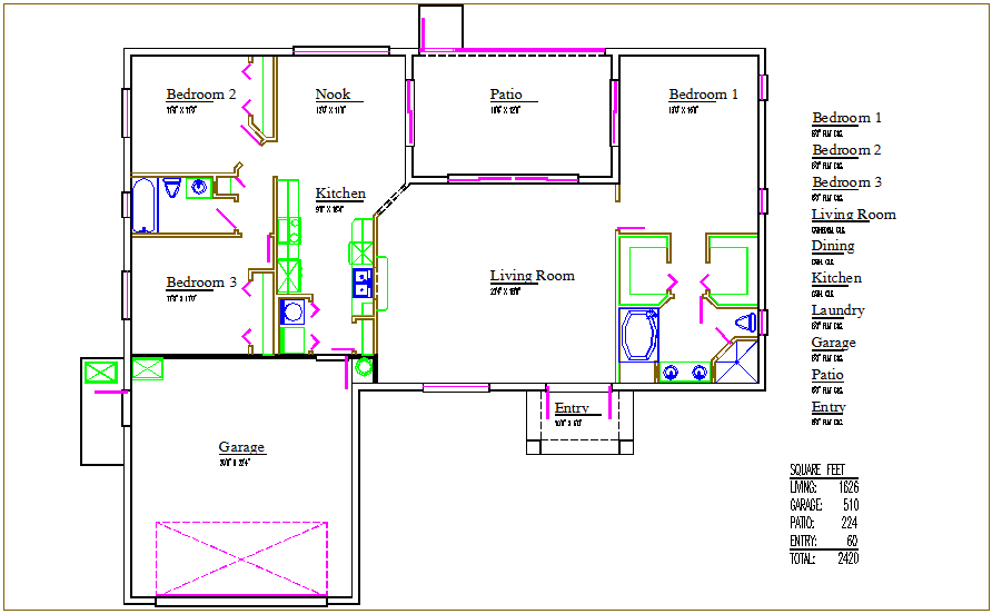 Bungalow plan details dwg files