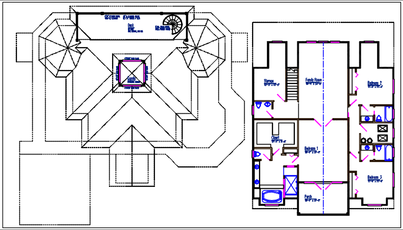 Bungalow plan view details dwg file