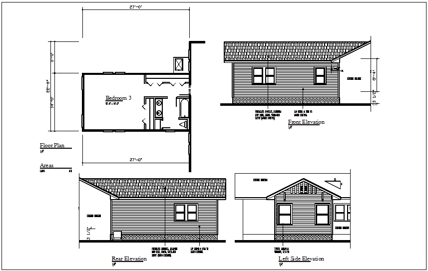 Bungalow plan view details dwg files