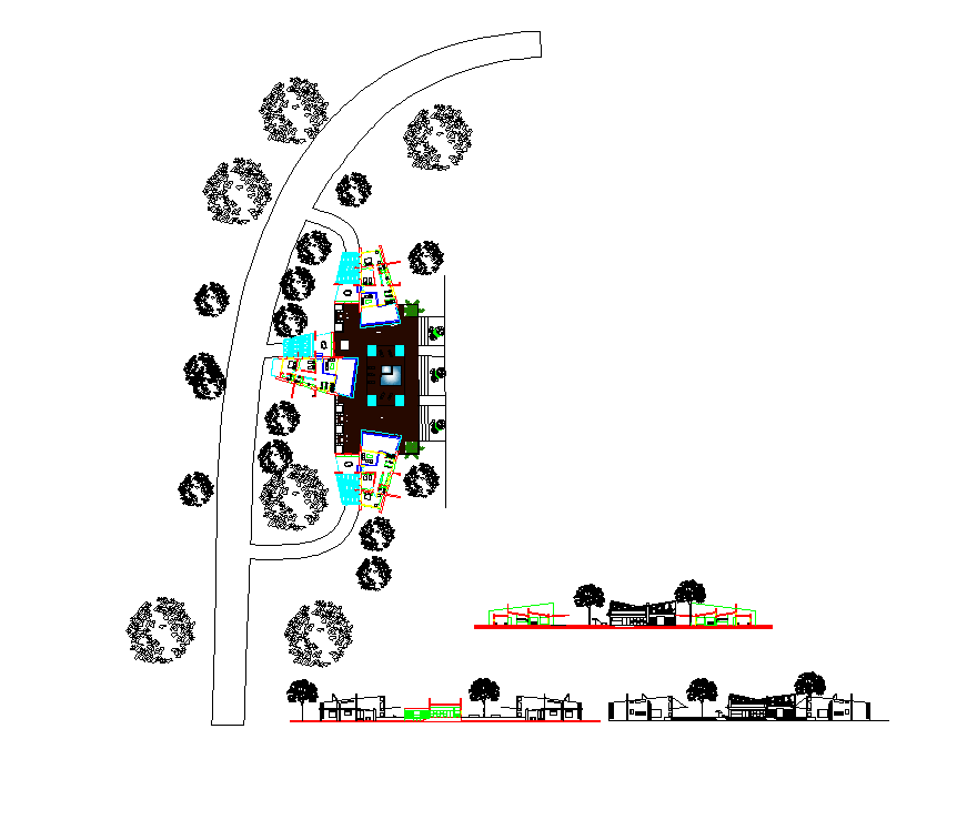 Bungalow structure elevation and plan detail layout autocad file