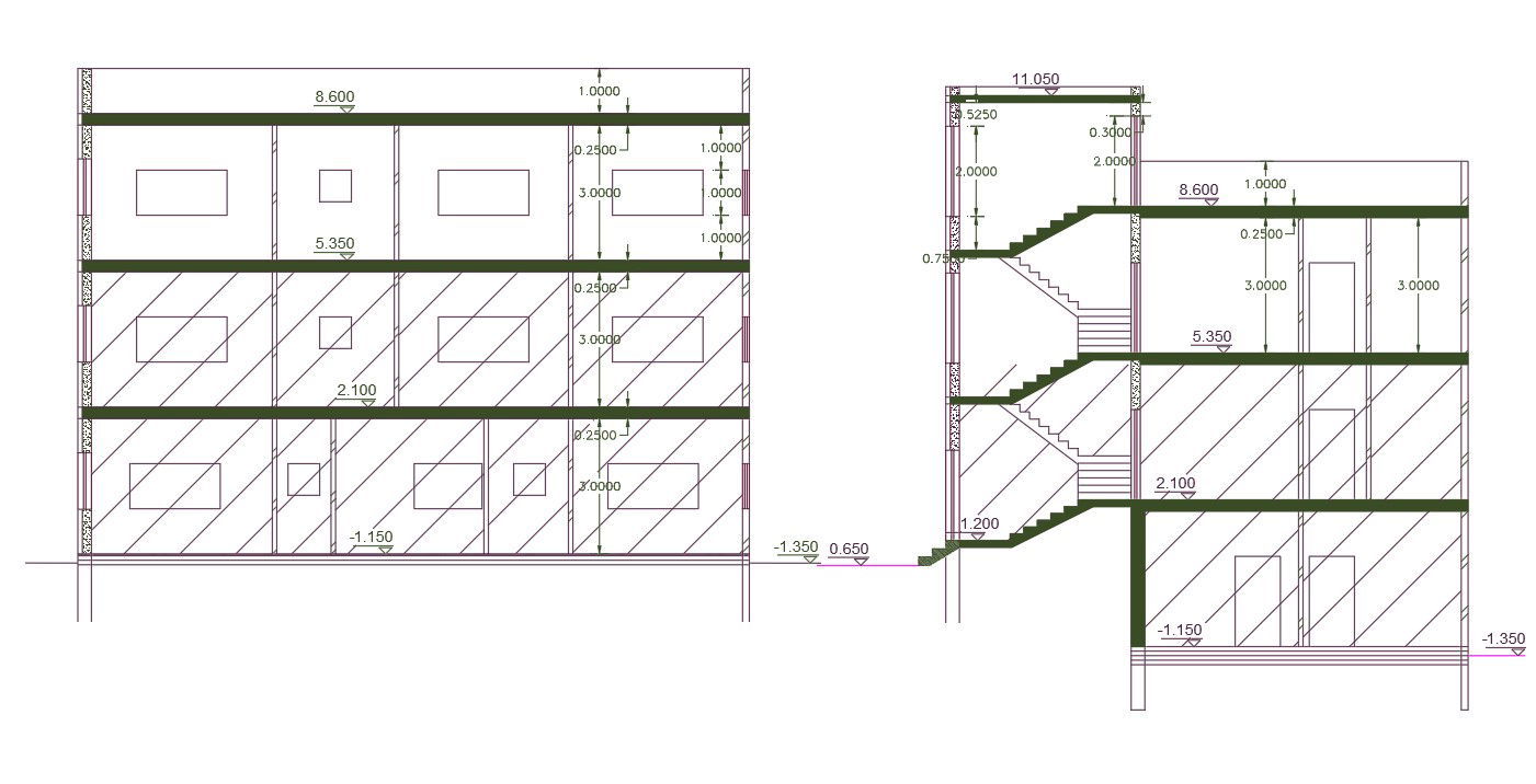 Bungalow Building Section Drawing DWG File