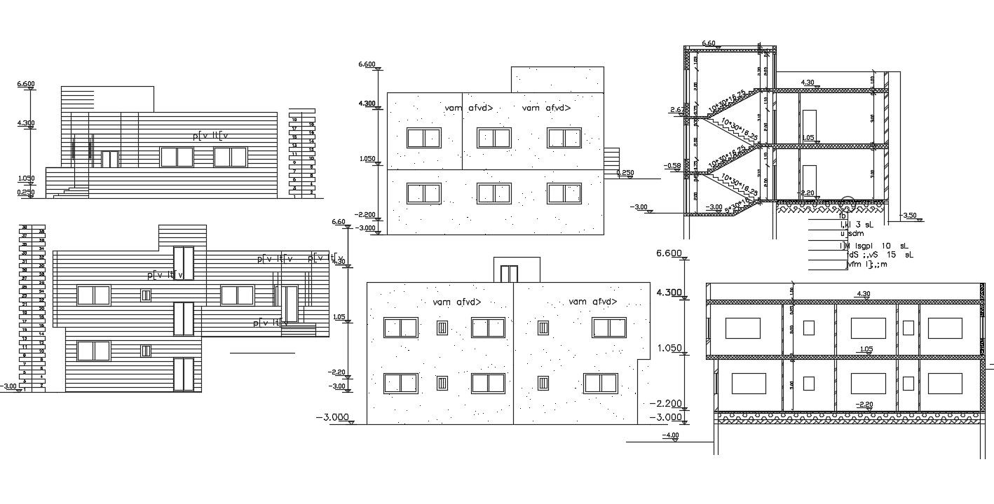Bungalow Building Sectional Elevation Design DWG File