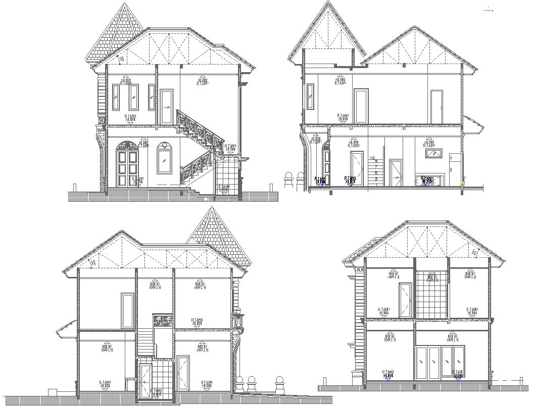 Bungalow Elevation Design Architecture AutoCAD DWG 