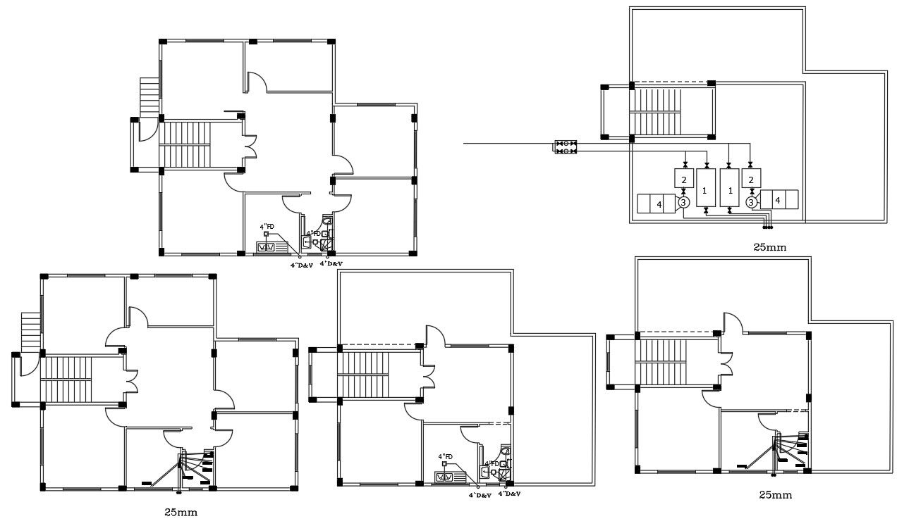 Bungalow Floor Plan With Sanitary Ware CAD Drawing