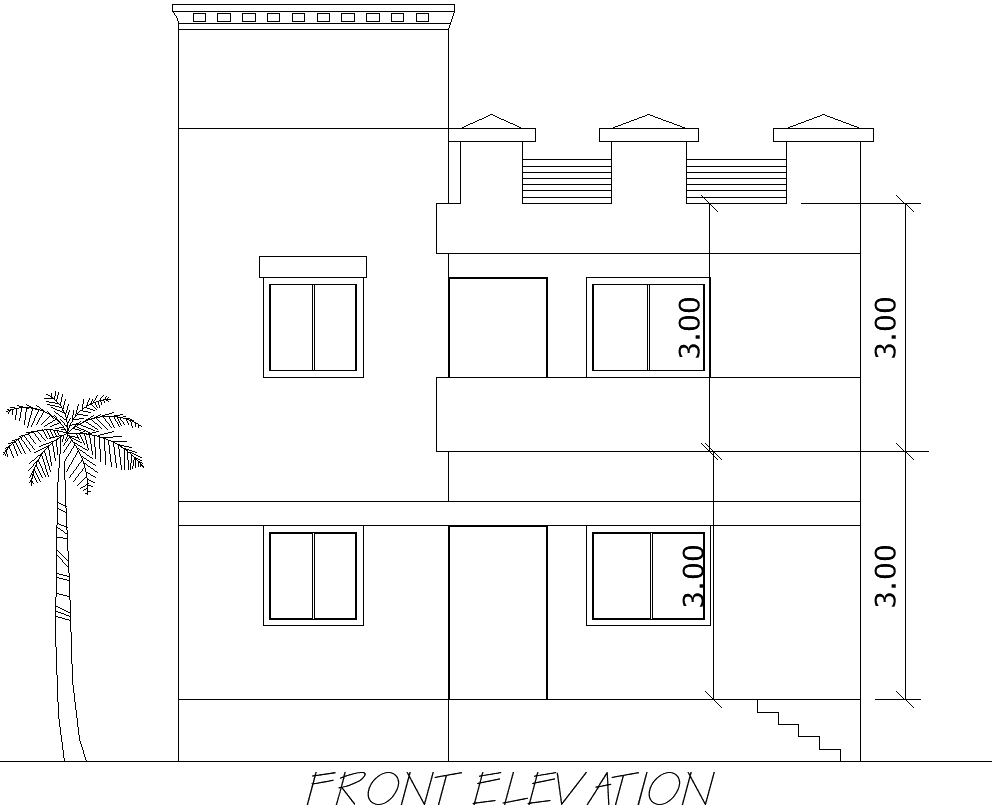 Bungalow Front Elevation Layout Design – AutoCAD DWG Download