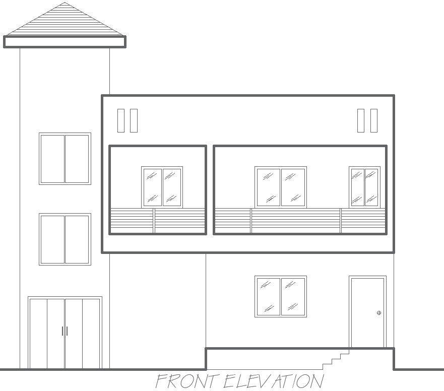 Bungalow Front Elevation Layout Design – AutoCAD DWG File
