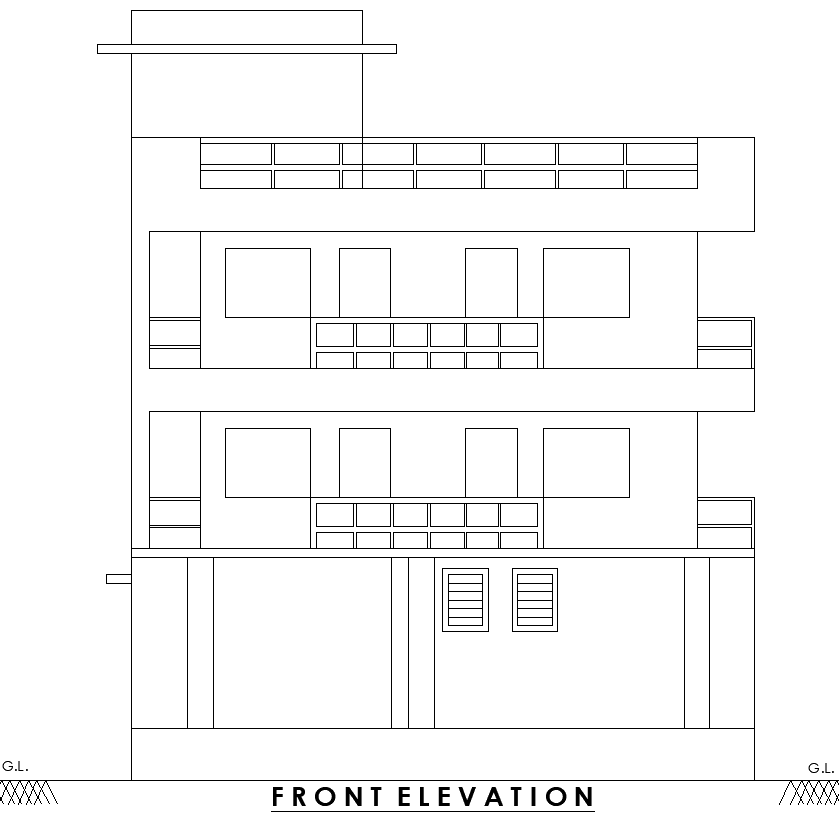 Bungalow Front Elevation Layout Plan - AutoCAD DWG File