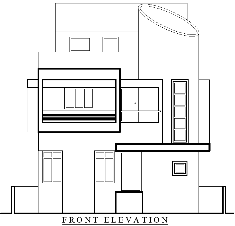 Bungalow Front Elevation Layout Plan Design AutoCAD DWG 