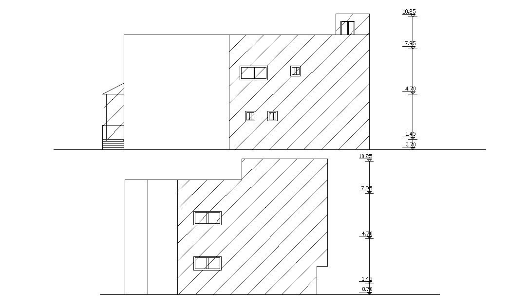 Bungalow House Elevation Layout DWG File 