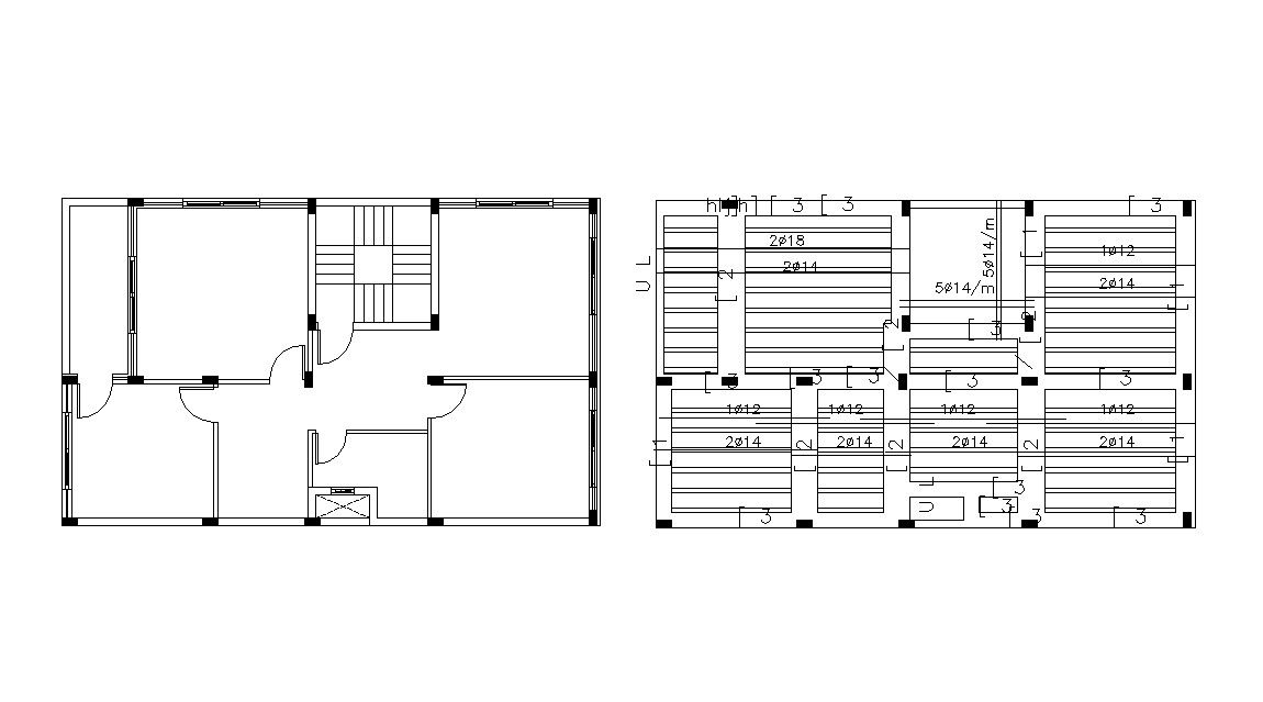 Bungalow Layout with Slab Design CAD Plan