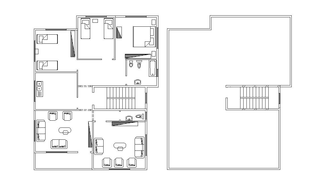 Bungalow Planning With Furniture Design DWG File