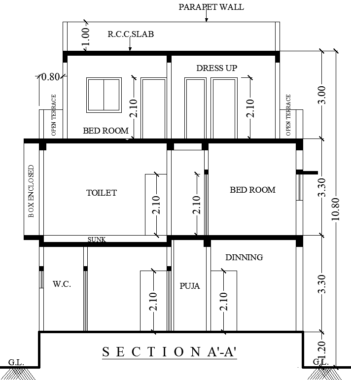 Bungalow Section Layout Details AutoCAD DWG File