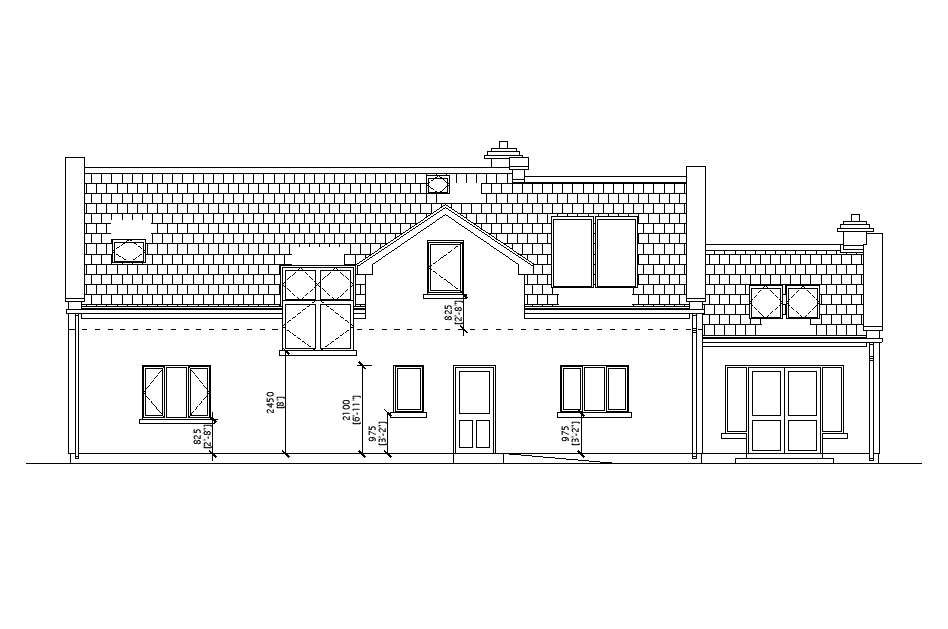 Bungalow backside elevation detail provided in this cad drawing file. Download the AutoCAD drawing file.