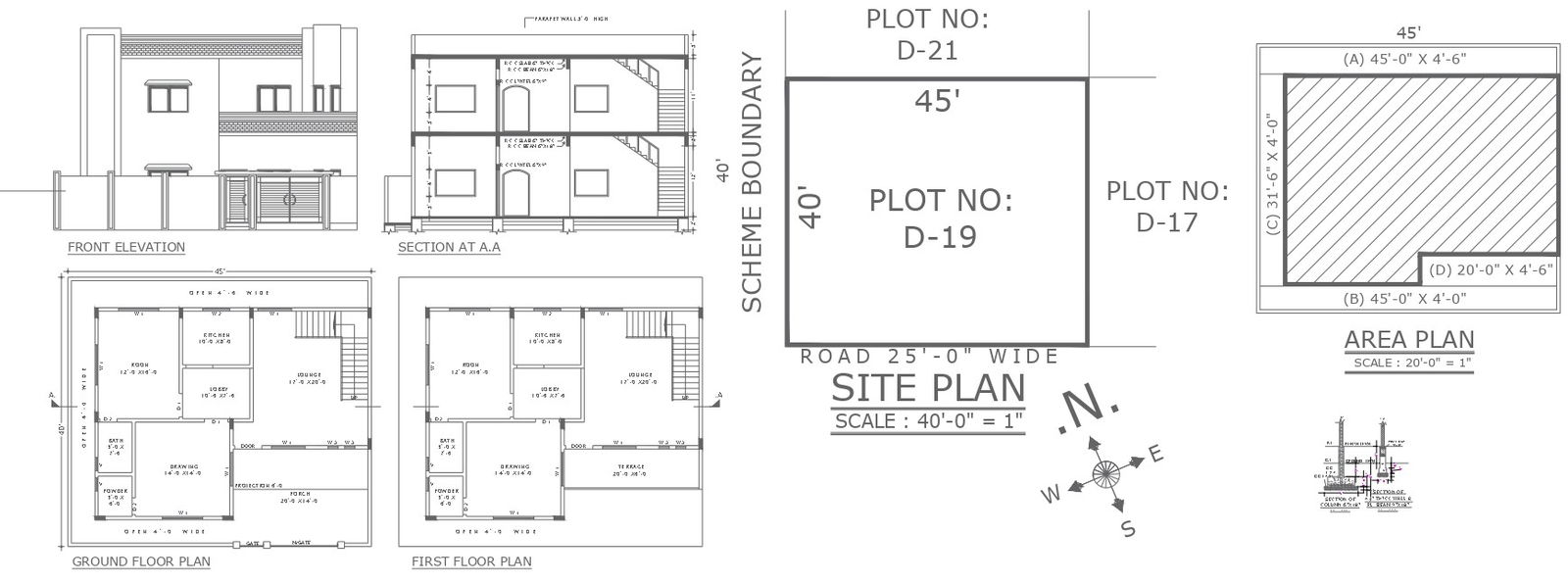 Bungalow design with 2 rooms with detail autocad dwg drawing .