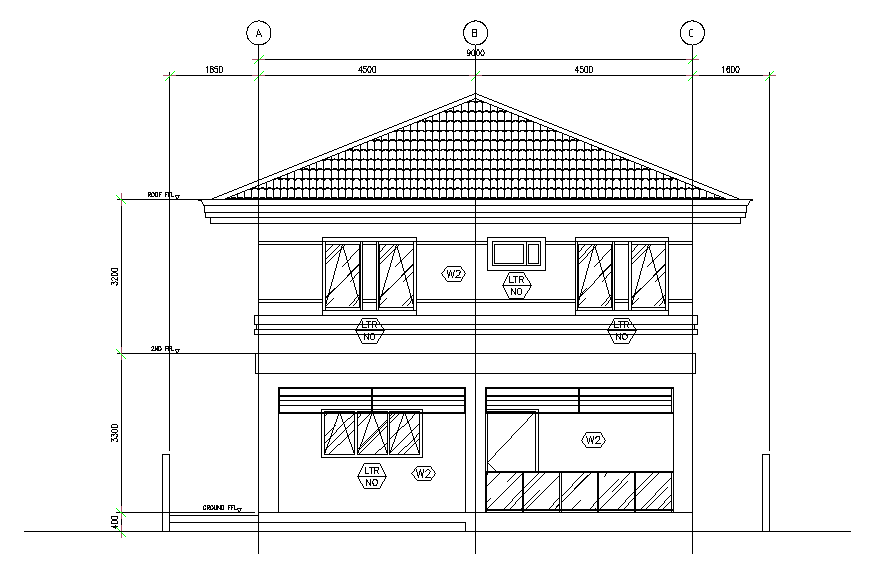 Bungalow elevation detail drawing specified in this file. Download the AutoCAD file.