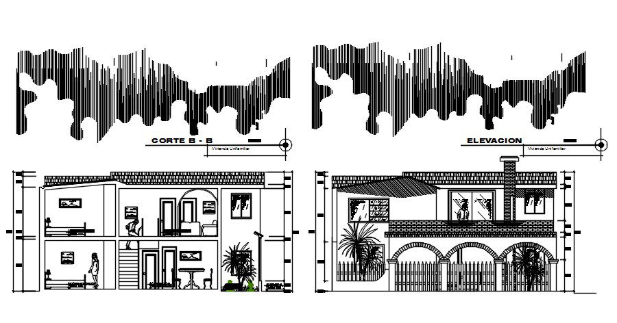 Bungalow front sectional elevation detail drawing stated in this file. Download the AutoCAD drawing file. 