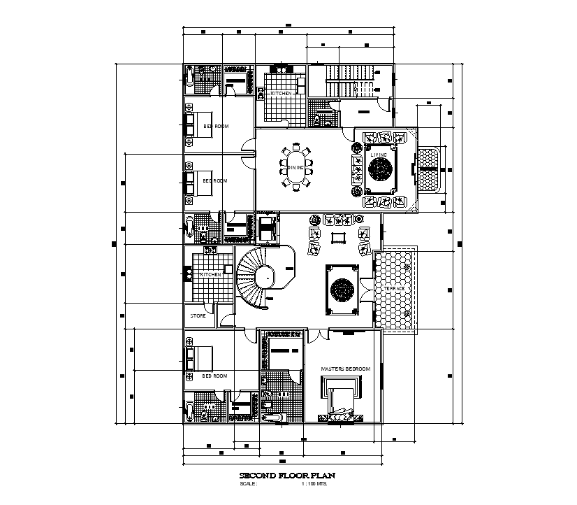 Bungalow furniture plan detail specified in this AutoCAD file. Download this 2d AutoCAD drawing file.