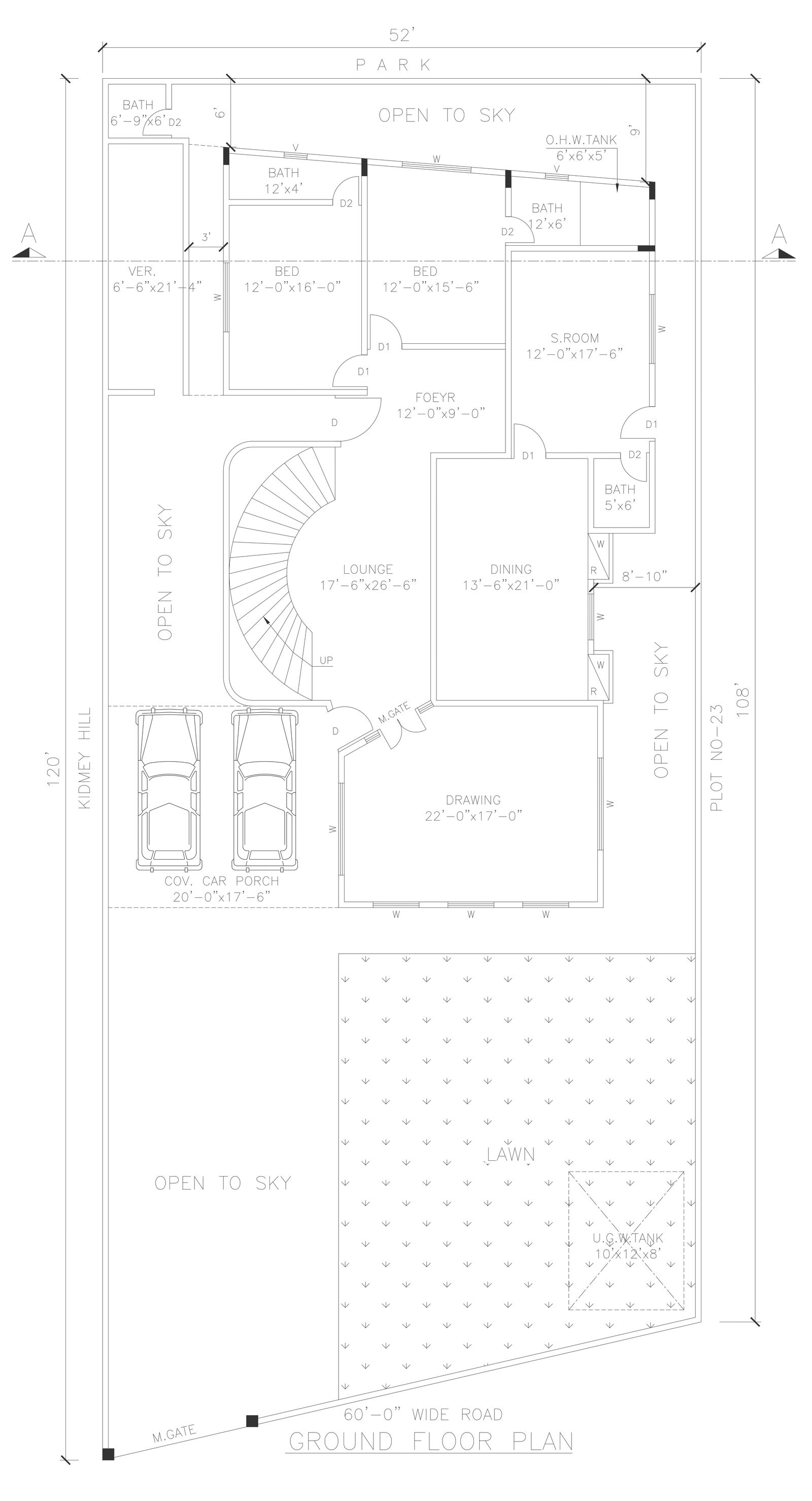Bungalow plan design detail DWG AutoCAD file