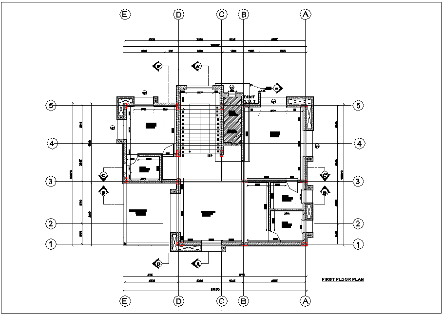 Bungalows first floor plan with architecture view dwg file