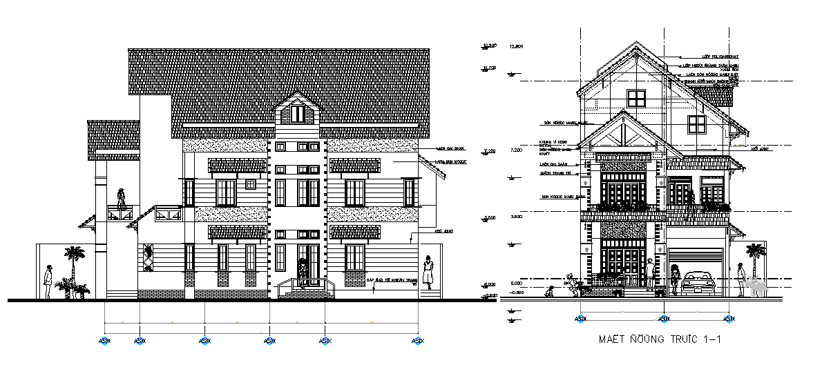 Bungalow sectional elevation detail presented in this cad drawing file. Download 2d autocad drawing file.