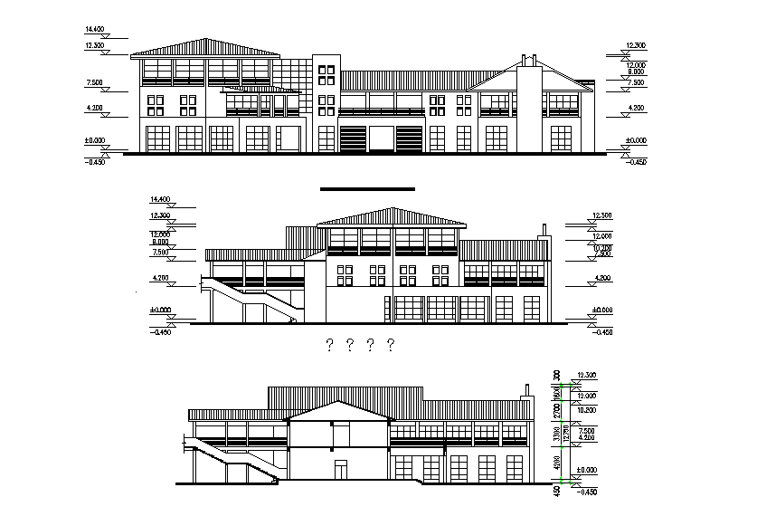 Bungalow sectional elevation detail stated in this drawing file. Download 2d autocad drawing file.