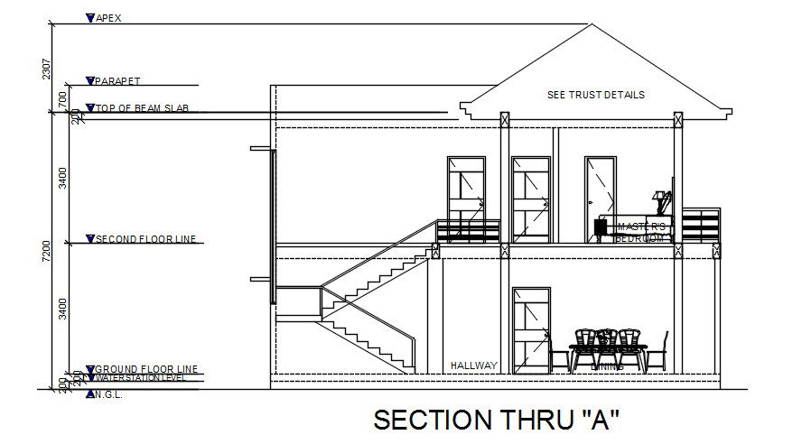 Bungalow section detail drawing specified in this Autocad file. Download this 2d Autocad drawing file.