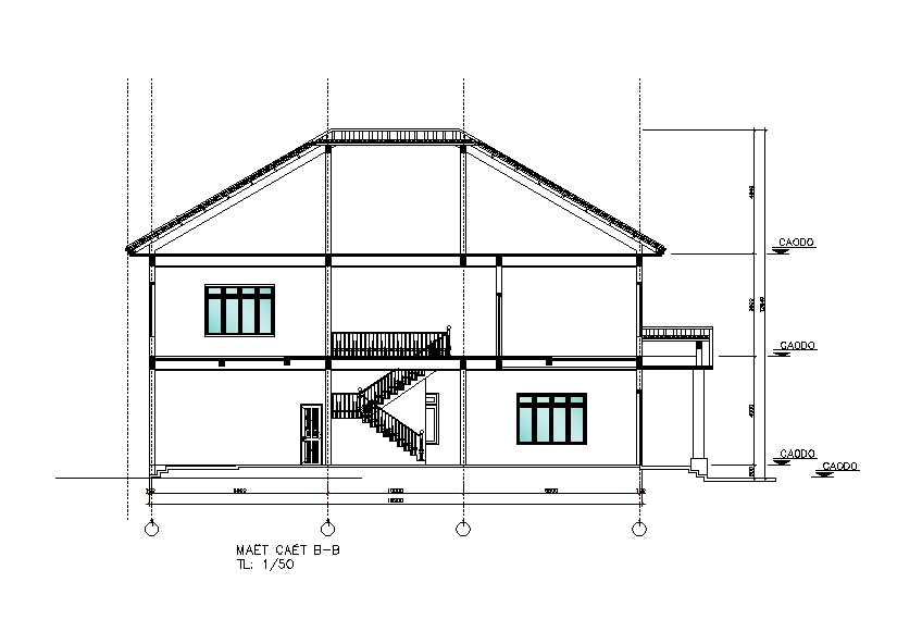 Bungalow section detail presented in this autocad drawing file. Download this 2d AutoCAD drawing file.