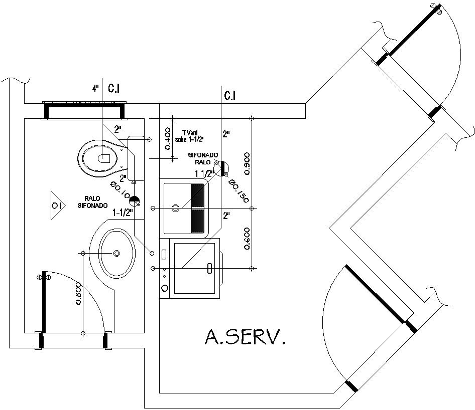 Bungalow storage and bathroom design AutoCAD file, cad drawing, dwg format.