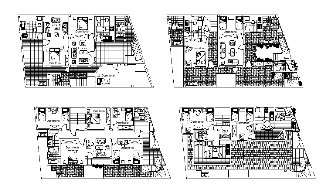 Bungalow typical floor plan detail drawing provided in this AutoCAD file. Download the AutoCAD file.