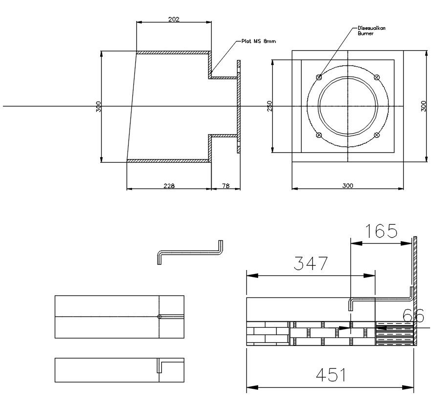 Burner port part components design in AutoCAD 2D drawing, CAD file, dwg file