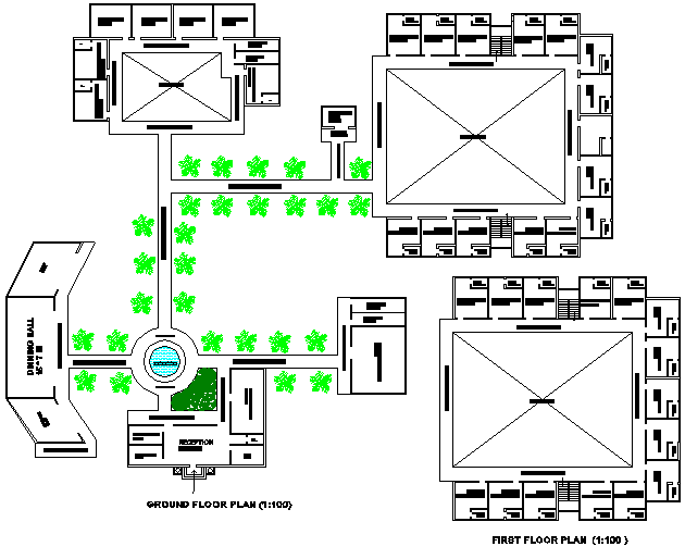 Business hub First-floor plan and second-floor plan detail dwg file