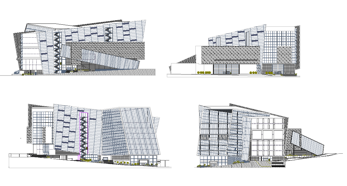 Business Building Modern Architecture Elevation Design DWG File