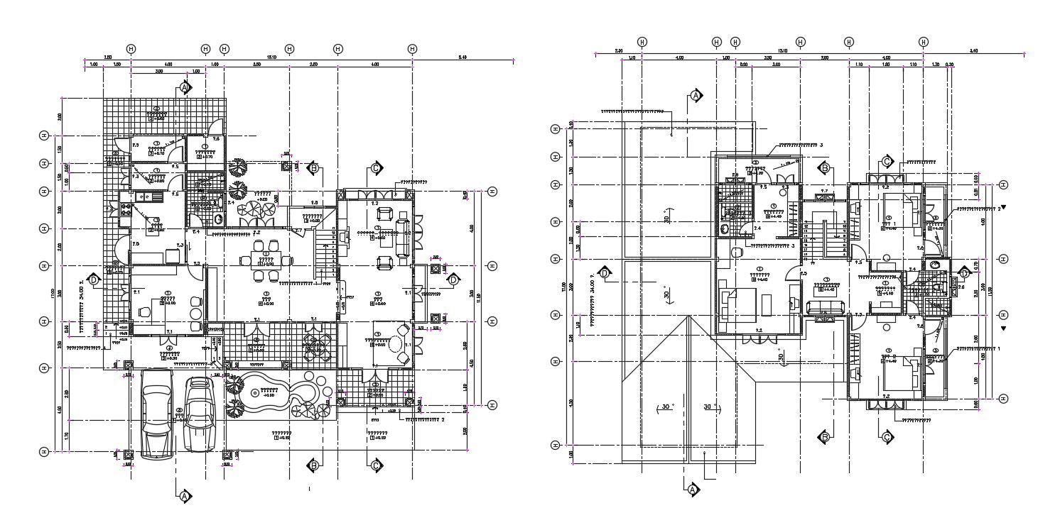 CAD Drawing Of Huge Bungalow Planning With Furniture Layout AutoCAD File