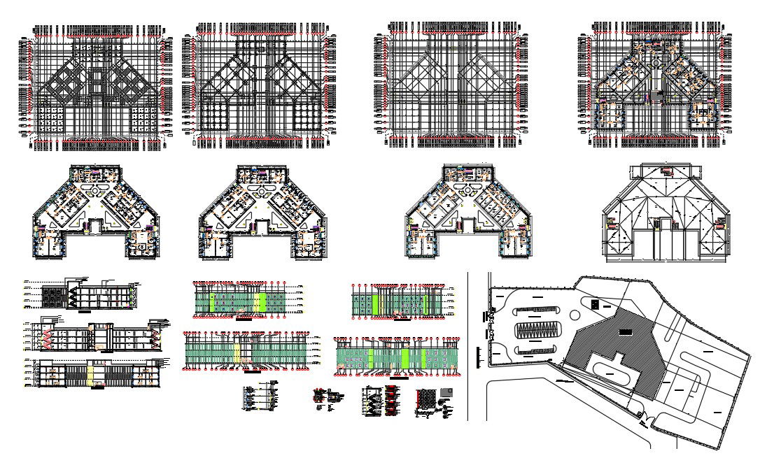 CAD drawing details of hospital building design plan .Download Floor Layout CAD Plan DWG file.
