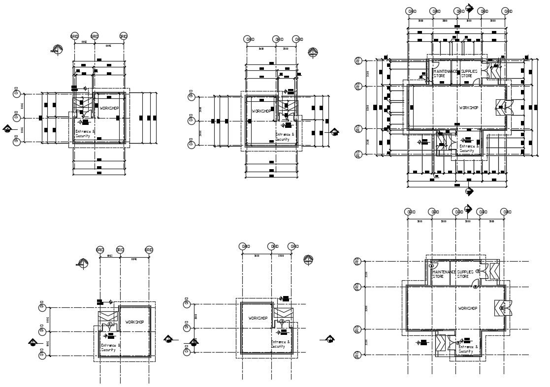 CAD layout 2d drawings of workshop room dwg file